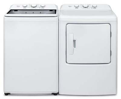 Midea 4.5 Cu. Ft. Top Load Agitator Washer and 7.0 Cu. Ft. Electric Dryer – White  | Laveuse à chargement par le haut de 4,5 pi³ avec agitateur et sécheuse électrique de 7,0 pi³ de Midea - blanches