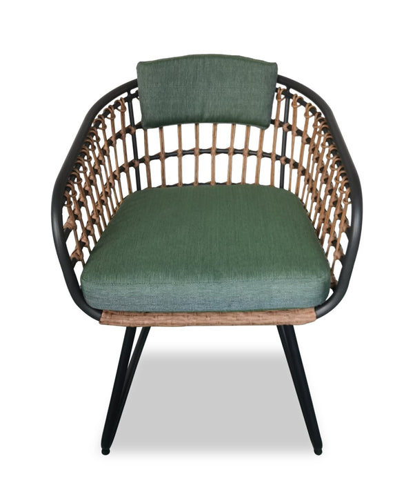 Kort & Co. Ibiza 5-Piece Outdoor Patio Set with Round Table & 4 Chairs - Hand-Woven Resin Wicker, Black Glass Table Top, UV & Weather Resistant - Dark Grey/Natural/Green