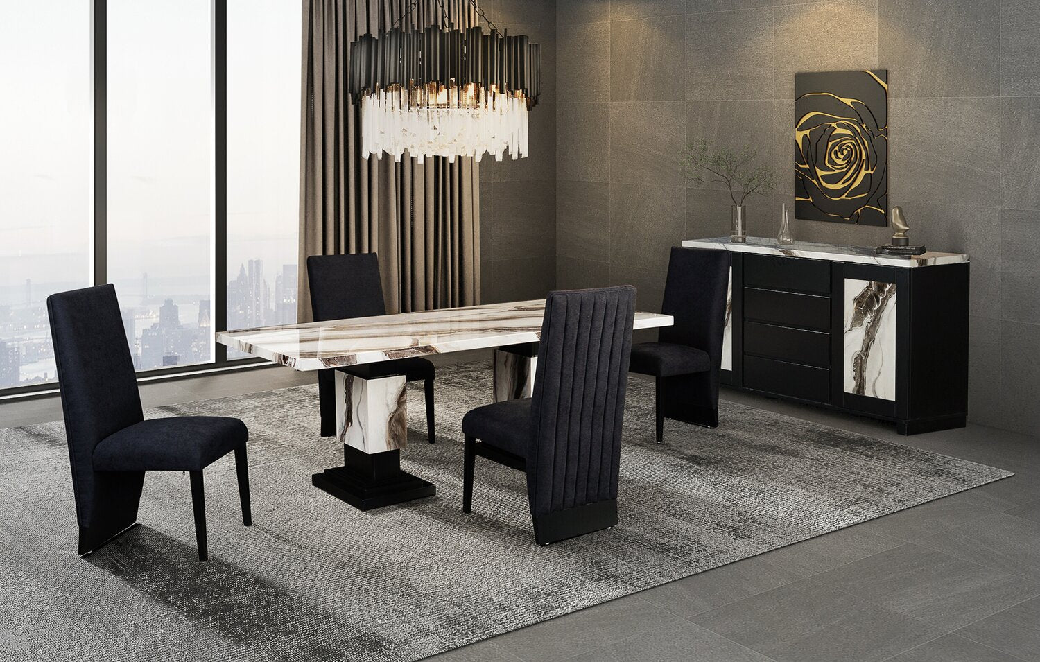 Vega Dining Chair with Polyester Fabric, Wood, Channeled Tufting ...