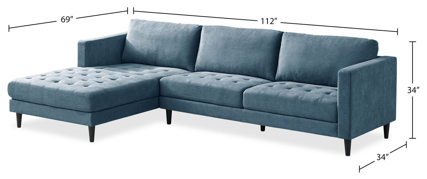Metro 2-Piece Left-Facing Fabric Sectional with Chaise and Tufted