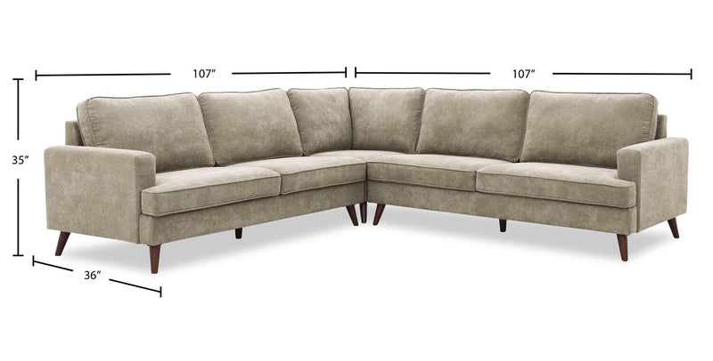 Kira 3-Piece V-Shape Fabric Sectional – Grey 