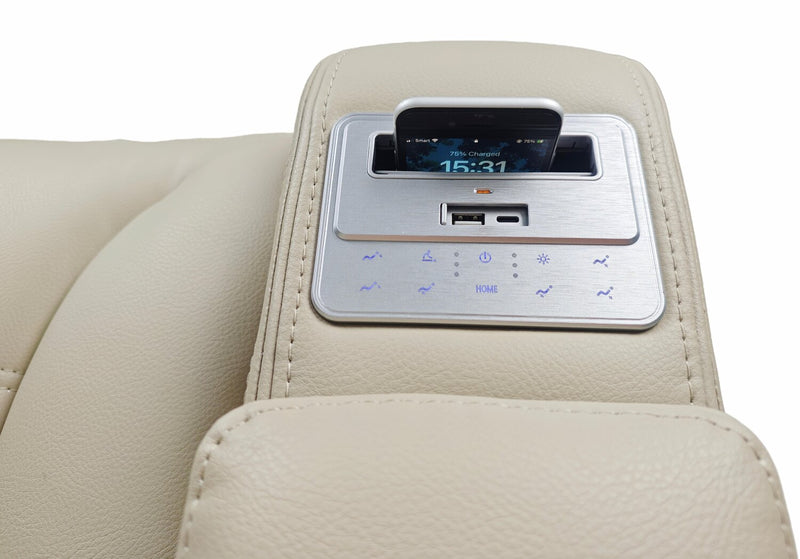 Zen 3-Piece Faux Leather Power Reclining Sectional with Massage and Two Refrigerator Consoles - Apricot