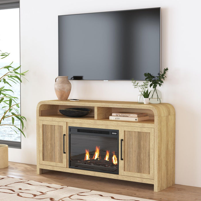 Lenore 60\" Electric Fireplace TV Stand with Storage - Natural