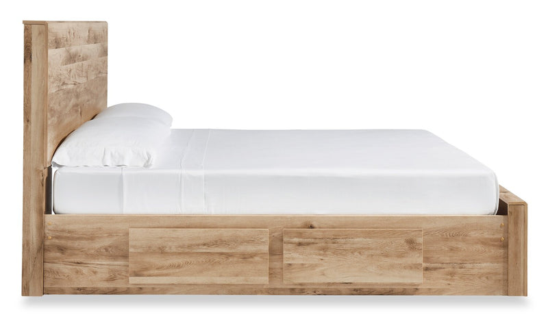 Derekson Storage Bed with 2 Built-In Side Drawers, Natural - King Size