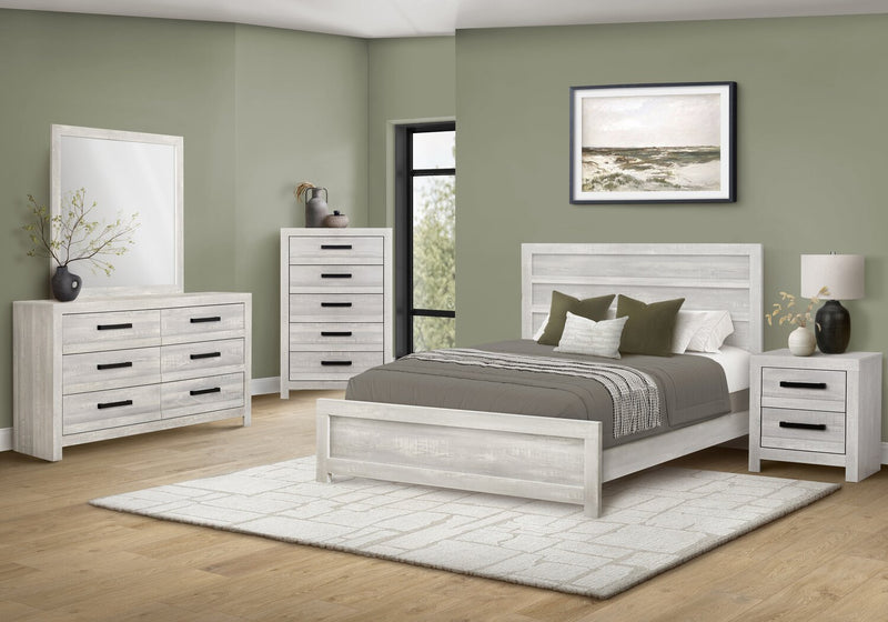 Aspen 6pc Bedroom Set with Bed, Dresser, Mirror & Nightstand, Grey - Queen Size