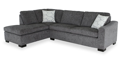 Aubrey 114" Left-Facing Chenille Fabric Eurostyle Queen Sofa Bed Sectional with Wooden Legs – Grey 