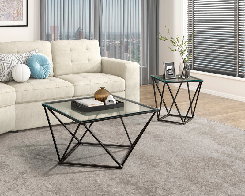 Prism 19.5\" Modern Glass Top End Table – Glass with Metal Base 