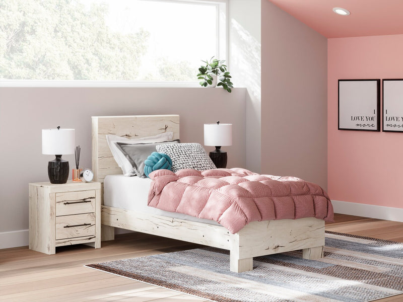 Derekson 6pc Bedroom Set with Panel Bed, Dresser, Mirror & Nightstand, Rustic White - Twin Size