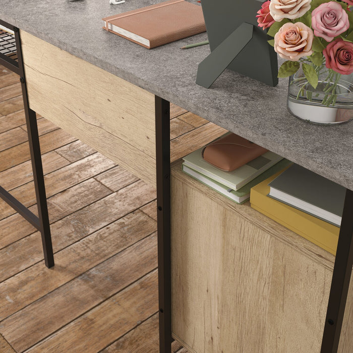 Bradley 55.91\" L-Shaped Office Desk with Cabinet – Prime Oak