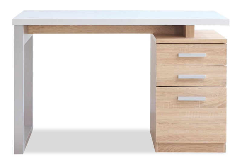 Oscar 47\" Reversible Office Desk with Storage – Faux White Marble and Weathered White