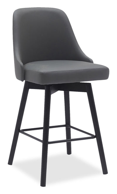 Nash Counter-Height Stool with Swivel Seat & Vegan Leather Fabric, 26.5"H, Wood & Metal - Charcoal | Tabouret 26.5 po Nash de hauteur comptoir en tissu de cuir végétalien, bois et en métal avec siège pivotant - anthracite