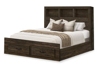 Ethan Storage Bed with Bookcase Headboard, Rustic Brown - Queen Size 