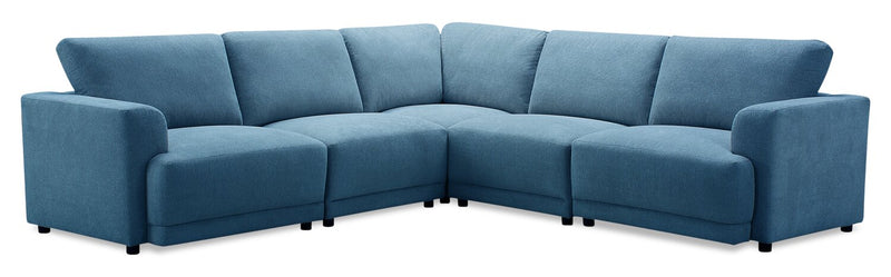 Voyage Modular 5-Piece Fabric Sectional with Removable Back Cushions – Blue