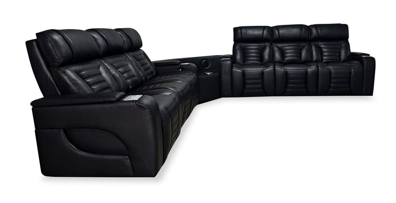 Zen 3-Piece Faux Leather Power Reclining Sectional with Massage and Two Drop-Down Consoles - Black