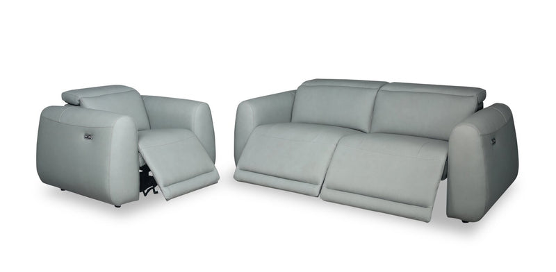 Gianna 76\" Genuine Leather Power Reclining Sofa with Power Headrests and USB Ports - Spa Blue