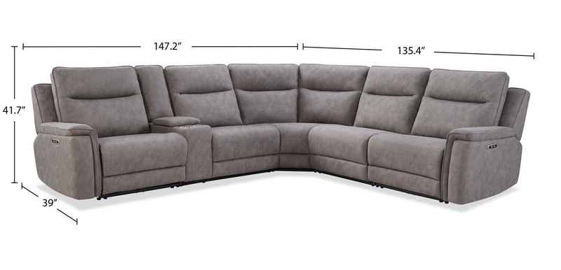 Caleb 6-Piece Power Reclining Sectional with Storage Console and USB Port - Grey