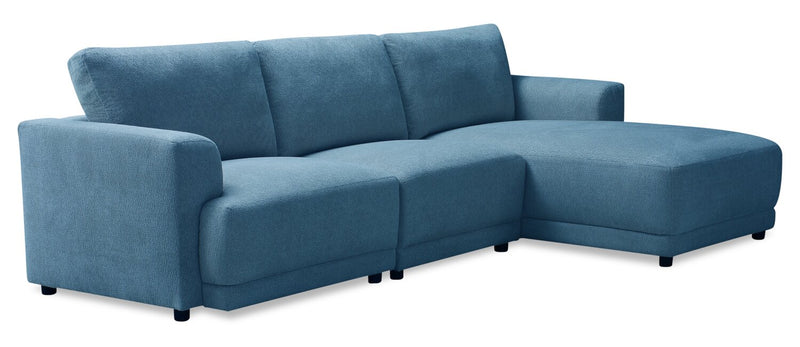 Voyage Modular 3-Piece Right-Facing Fabric Sectional with Removable Back Cushions – Blue