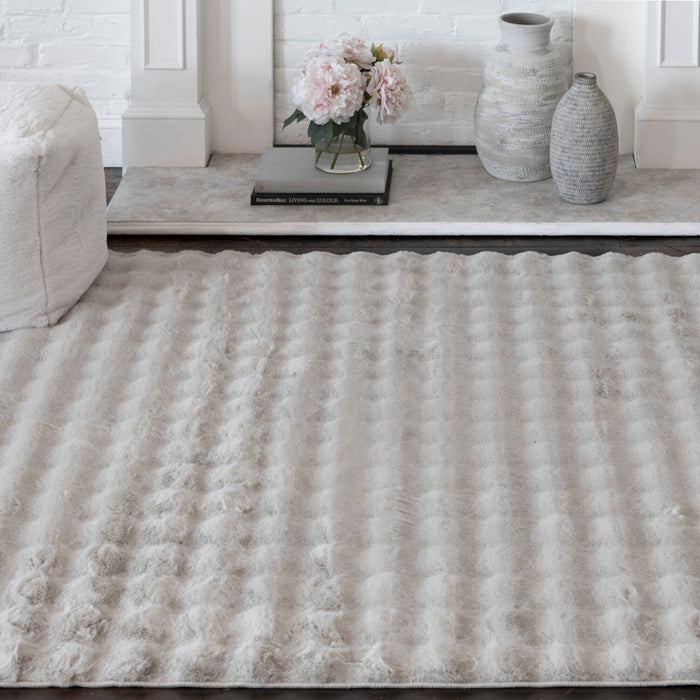 Faux Fur Bubble Light Grey Area Rug with Memory Foam Backing - 7' x 10'