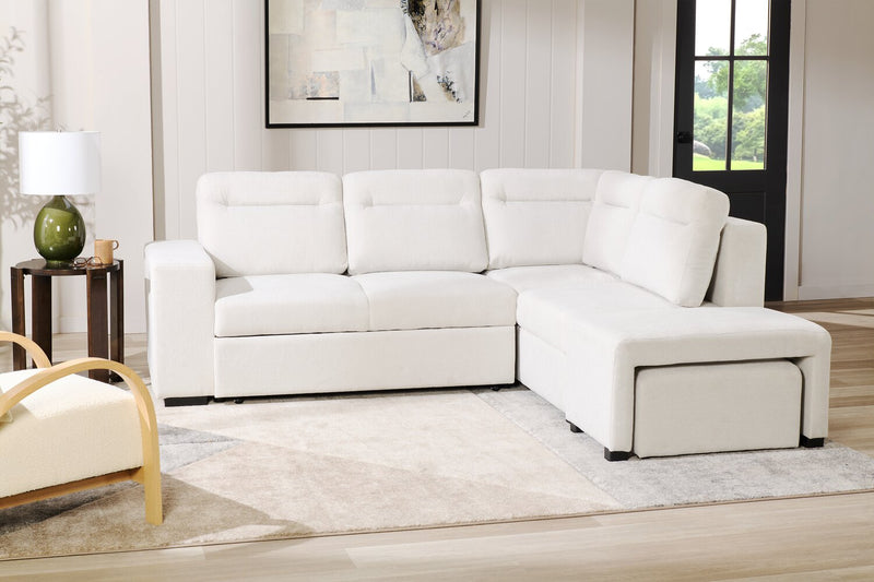 Primo Coast 3-Piece Right-Facing Ivory White Fabric Sleeper Sectional with Storage Chaise and Storage Armrest