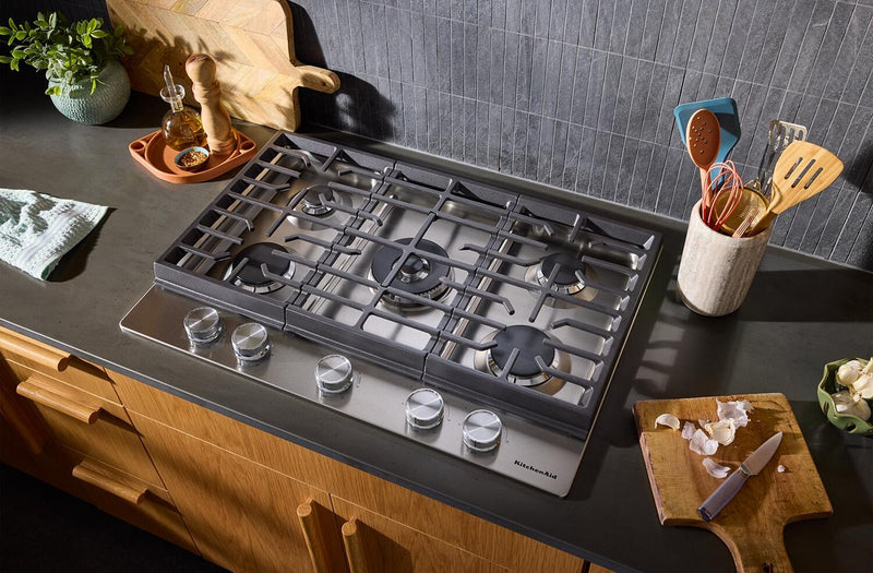 KitchenAid 30\" Gas-on-Metal Cooktop with Integrated Wok Grates – Stainless Steel - KCGK530SSS