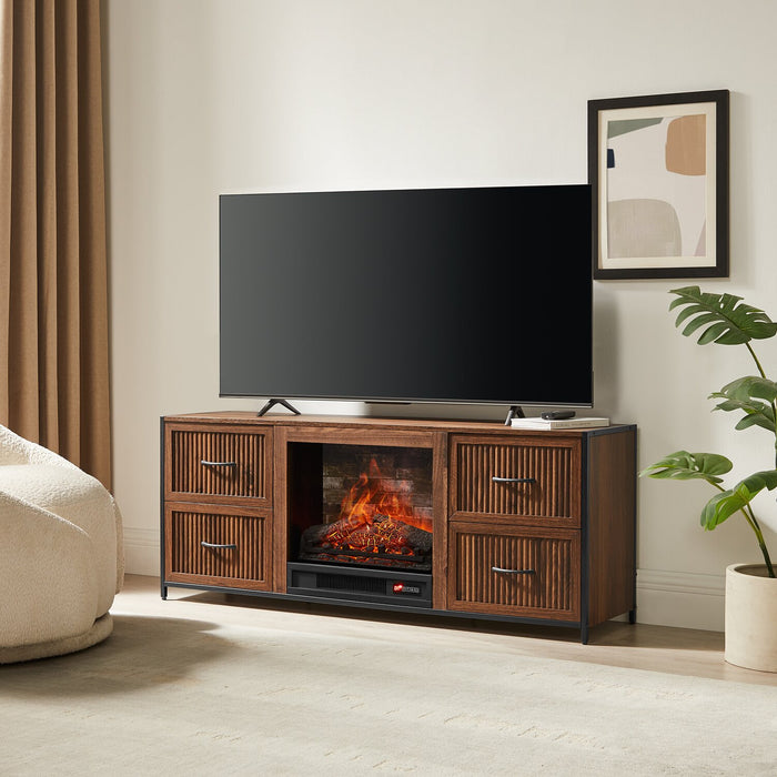  Harvin 54\" Electric Fireplace TV Stand with Storage for TVs up to 60\" – Brown Oak 