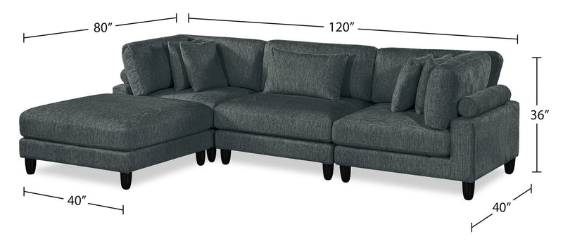 Lounge 4-Piece Chenille Modular Sectional with Ottoman – Grey 
