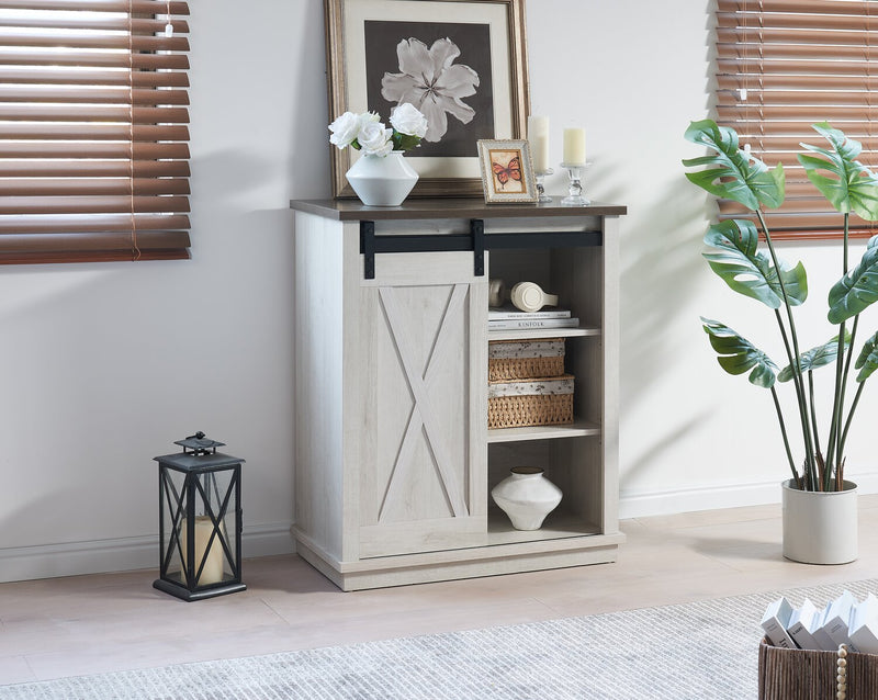Bristow 31” Accent Cabinet with Shelves and Sliding Barn Door - White Oak
