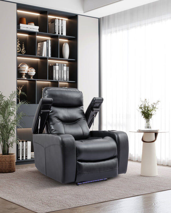 Glow 33\" Fabric Power Reclining Chair with Storage Armrests - Black