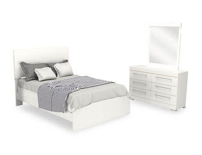 Riley 5pc Bedroom Set with Panel Bed, Dresser & Mirror, Made in Canada, White - Full Size | Ensemble de chambre à coucher Riley 5 pièces avec lit à panneaux, commode et miroir, fabriqué au Canada, blanc - format lit double