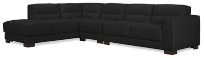 Citadel 3-Piece Left-Facing Top-Grain Genuine Leather Sectional with Wood Legs - Black | Sofa sectionnel de gauche Citadel 3 pièces en cuir véritable de qualité supérieure avec pattes en bois - noir