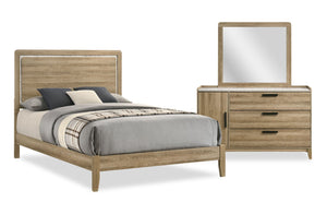 Sable 5pc Bedroom Set with Bed, Dresser & Mirror, Light Brown - Queen Size