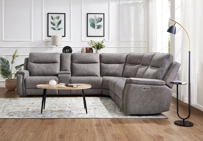 Caleb 6-Piece Power Reclining Sectional with Storage Console and USB Port - Grey