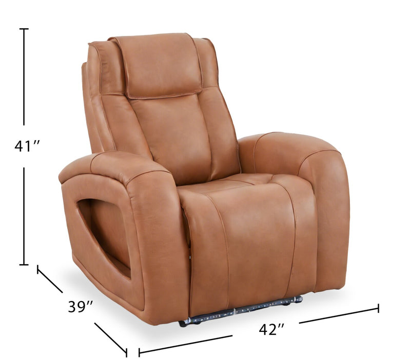 Shaquille O’Neal Home Titan 42\" Genuine Leather Power Reclining Chair with Shaq-o-pedic Comfort – Earth 