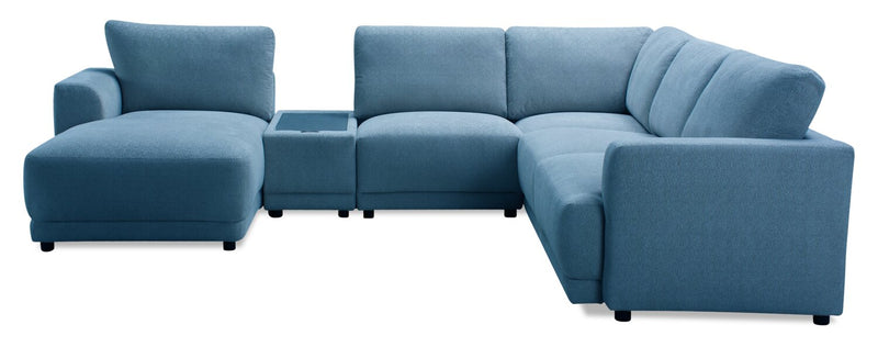 Voyage Modular 6-Piece Left-Facing Fabric Sectional with Console and Removable Back Cushions – Blue