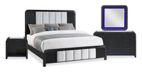 Kaleo 6pc Bedroom Set with Bed, Dresser, Mirror & Nightstand, LED, Modern, Black - King Size