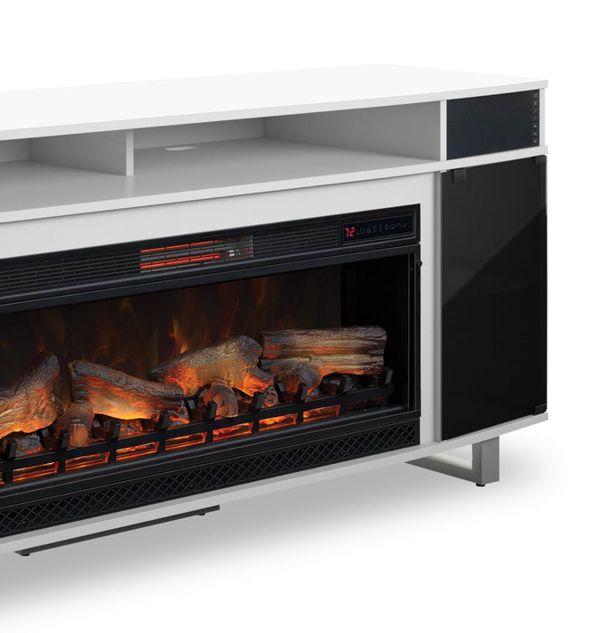 Kennedy 72\" Modern Electric Fireplace TV Stand with Storage and Cable Management for TVs up to 80\"- White