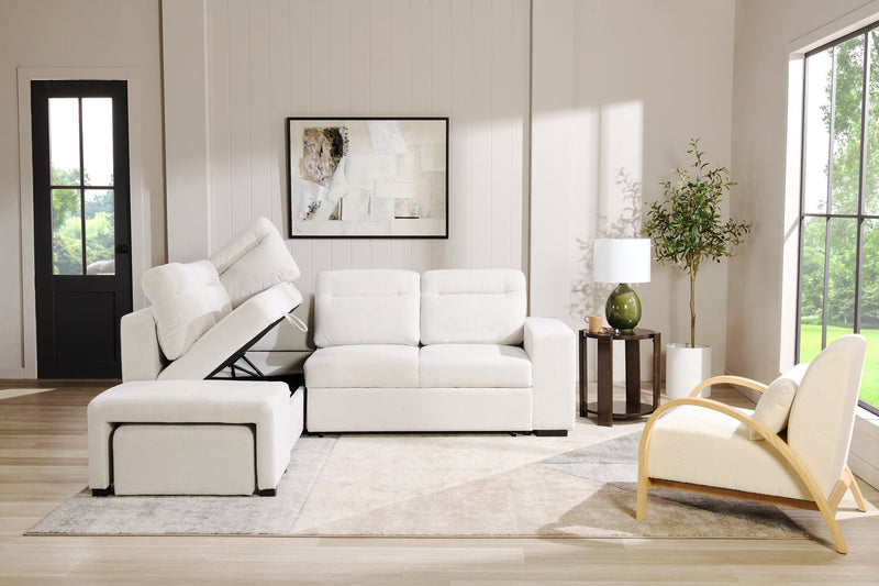 Primo Coast 3-Piece Left-Facing Ivory White Fabric Sleeper Sectional with Storage Chaise and Storage Armrest