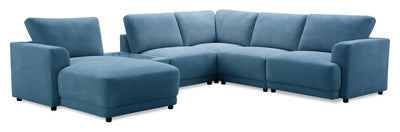 Voyage Modular 6-Piece Left-Facing Fabric Sectional with Console and Removable Back Cushions – Blue | Sofa sectionnel modulaire de gauche Voyage 6 pièces en tissu avec console et coussins de dossier amovibles - bleu