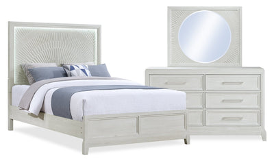 Vida 5pc Bedroom Set with Panel Bed, Dresser & Mirror, Sand - Queen Size | Ensemble de chambre à coucher Vida 5 pièces sable avec lit à panneaux, commode et miroir - format grand lit
