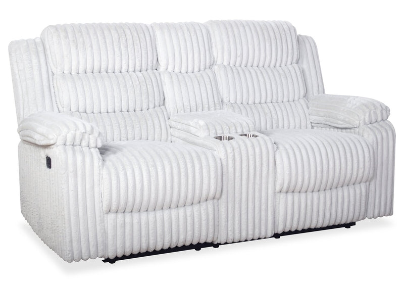 Bryson 72\" Faux Fur Fabric Reclining Loveseat with Storage Console - Mist Grey