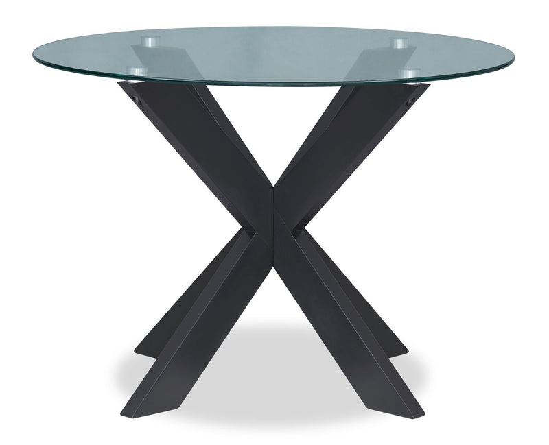 Remi 5pc Dining Set with Table & 4 Ladder-Back Chairs, Glass & Wood, 42\"W Round - Black