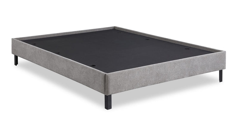 Amos Upholstered Platform Bed in Grey Fabric with Channelled Headboard - Full Size