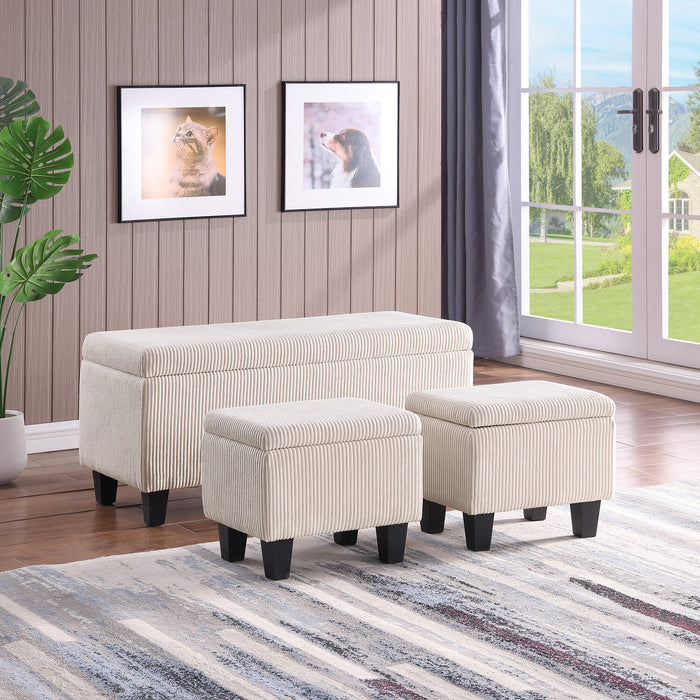 Marlow 19.5” 3-Pack Storage Ottomans – Beige