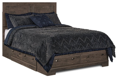 Yorkdale 6-Drawer Platform Bed with Headboard & Storage Frame, Made in Canada, Grey - Full Size | Lit plateforme Yorkdale fabriqué au Canada avec tête de lit et cadre de rangement à 6 tiroirs, gris …