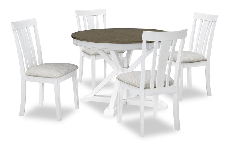 Brook Dining Table with 42-54\"W Extension, Round - White/Brown
