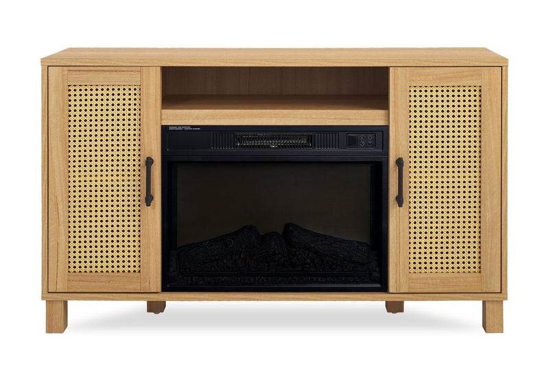 Reed 47\" Contemporary Electric Fireplace with Storage – Light Teak