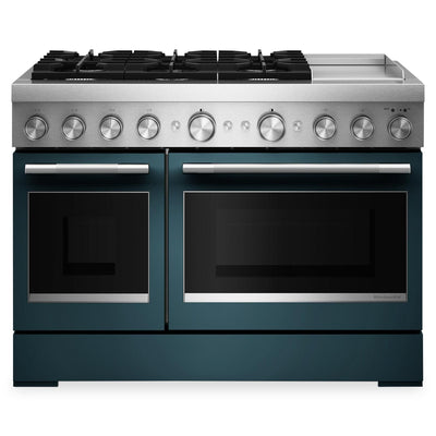 KitchenAid 6.3 Cu. Ft. 6 Burner Dual Fuel Range with Griddle – Agave - KFDD948SAG  | Cuisinière hybride KitchenAid de 6,3 pi³ à 6 brûleurs avec plaque chauffante - agave - KFDD948SAG