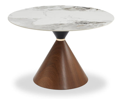 Alwin Dining Table with Sintered Stone Top, Hourglass Base with Gold Accent - 47.25"W Round - Brown | Table de salle à manger Alwin avec dessus en pierre frittée, base en forme de sablier et touches dorées - 47,25 po (L), ronde - brune