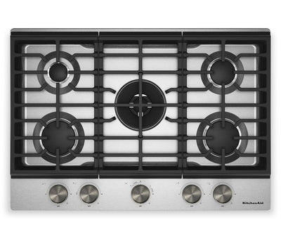 KitchenAid 30" Gas-on-Metal Cooktop with Integrated Wok Grates – Stainless Steel - KCGK530SSS | Surface de cuisson KitchenAid de 30 po au gaz sur métal avec grilles pour wok intégrées – acier inoxydable - KCGK530SSS
