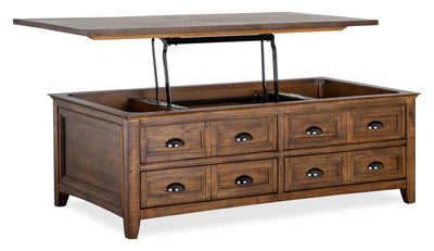 Hanson 50” Traditional Pine Lift Top Coffee Table with Storage and Casters - Toasted Nutmeg | Table à café traditionnelle Hanson de 50 po en pin avec dessus relevable - muscade grillée